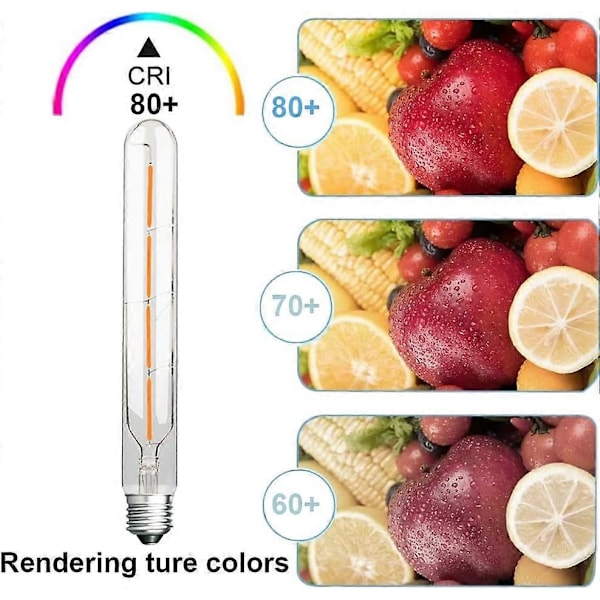 Förpackning med 5 långa rörlampor, Edison LED-filament, 4W, motsvarande 40W glödlampa, E27-sockel, varmvit 2700K, 400LM, klart glas, 360° ljusspridning, A