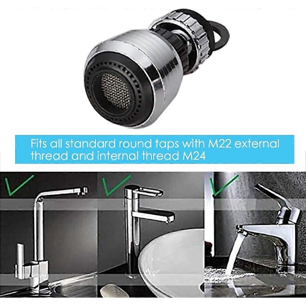 2-pack 360° Roterande Vattenbesparande Kranluftare Diffuser Blandare Munstycksfilter Adapter