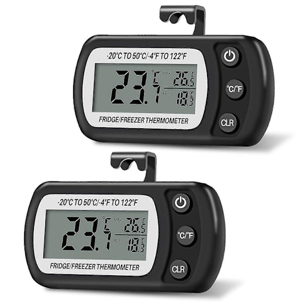 2 st Digital Digital Termometer -20C till 50C, med Krok, LCD Temperatur, Maximal Temperatur Registrering (Svart)