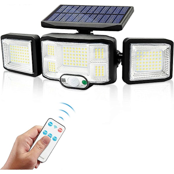 Solarlampa Utomhus Vägglampa LED-lampa 3 Huvuden 192 LEDs Rörelsedetektor Säkerhetsstrålkastare Belysning IP65 Vattentät Soldriven Lampa