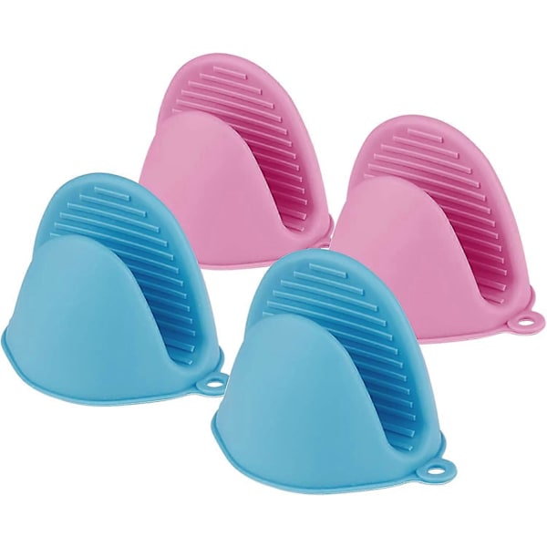 Silikon Grytlappar, 4 st Köksgrytlappar, Mini Grytlapp Värmebeständig Ugnsvante (Blå+Rosa)