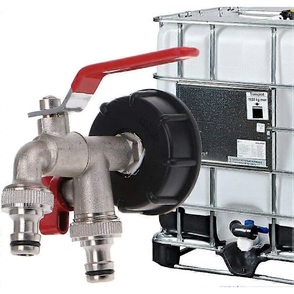 IBC S60X6 Dubbel utlopps mässingsavtappningsventil, dubbla ventiler 1/2\", utloppsdiameter 1/2\", inloppsdiameter 60 mm