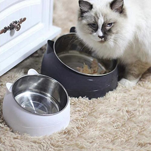 200ML Rostfri Kattmatskål Kattvattenskål Multifunktionell Mat- och Vattenskål Vit