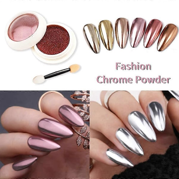 Krom Nagelpulver Roséguld Metallisk Nagelkonst Pigmentpulver Set Glänsande Nagelglitterpulver med Magisk Spegeleffekt för Nagelkonst Design Dekoration 6
