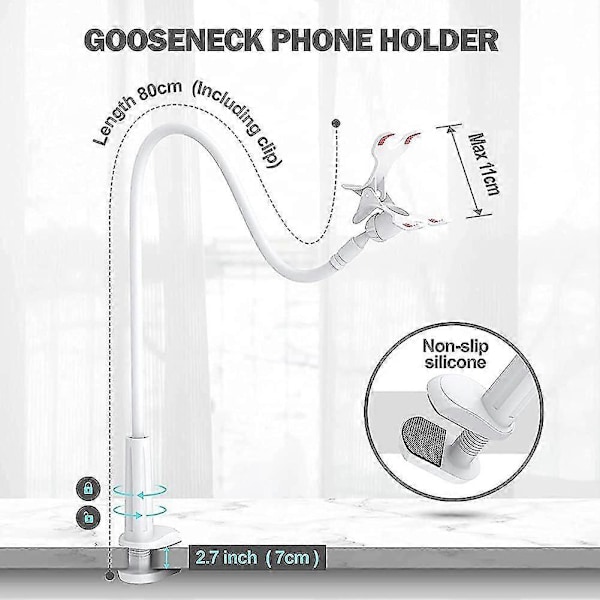 Mobiltelefonhållare för sängen, Gooseneck Mobiltelefonhållare - Flexibel Lång Arm