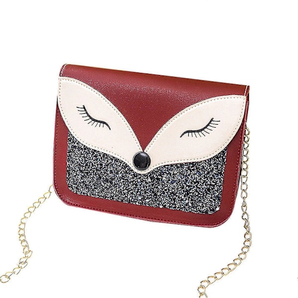 Söt damväska med rävtryck, mode crossbody axelväska med kedjerem, mini, röd PXCL