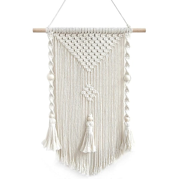 Makramé Väggbonad Boho Väggdekor för Heminredning (Beige)