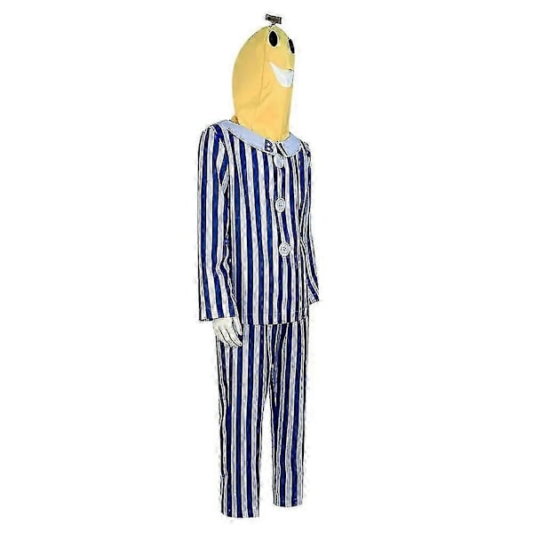 Vuxen Bananer i pyjamas Kostym Blå Vit Randig Tröja Byxor Med Bananhuvud Män Kvinnor Maskerad Kostym Halloween Bästa Val