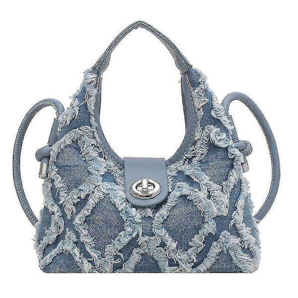 Dam Denim Handväska Mode Axelväska Argyle Plånbok Crossbody Väska