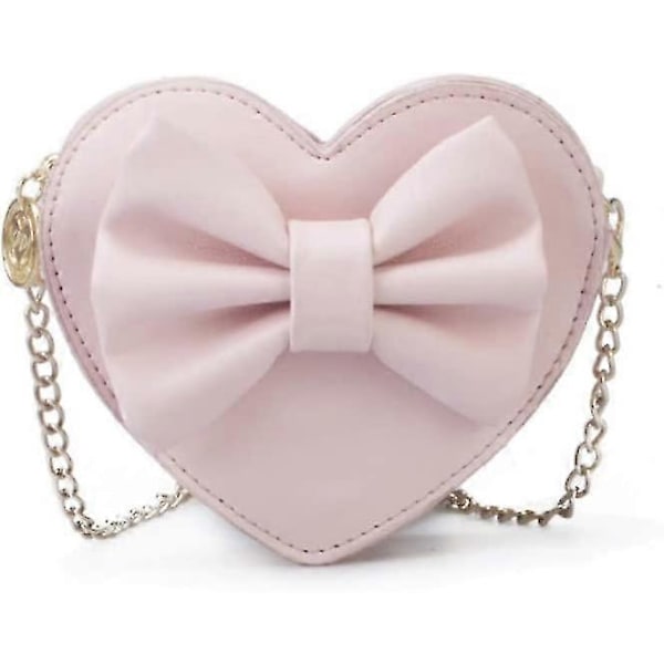 Söt hjärtformad crossbody-väska rosett axelväska satchel för små flickor småbarn (rosa)