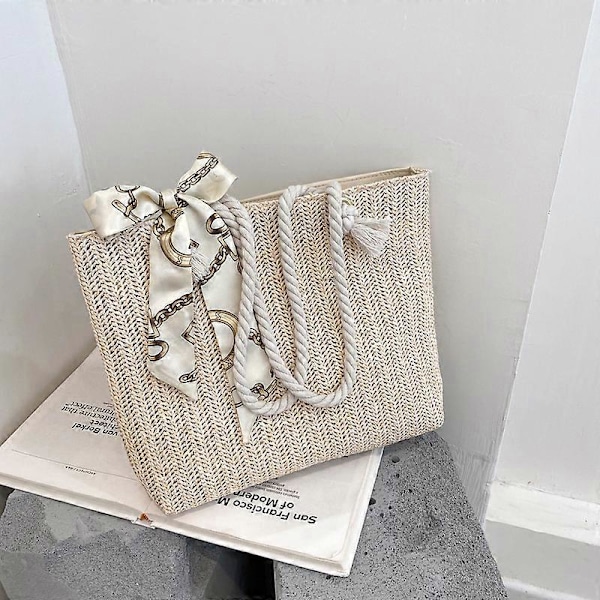 Handvävd axelväska stor kapacitet handväska (beige) 1 styck