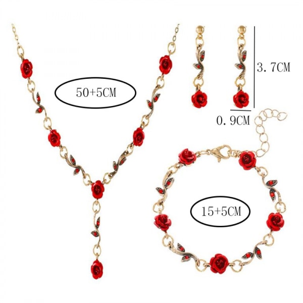 Halsband med hänge vintage röd ros halsband set för kvinnor