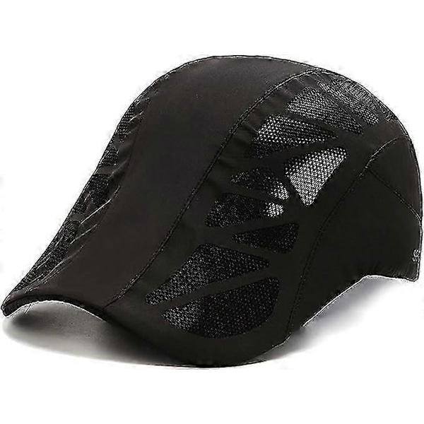 Herrkeps med skärm, Flat Cap, Justerbar Snabbtorkande Mesh, Andningsbar Baskerkeps, Herrbaskerkeps (mörkgrå)