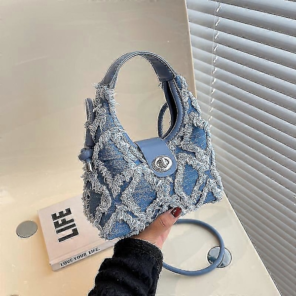Dam Denim Handväska Mode Axelväska Argyle Plånbok Crossbody Väska