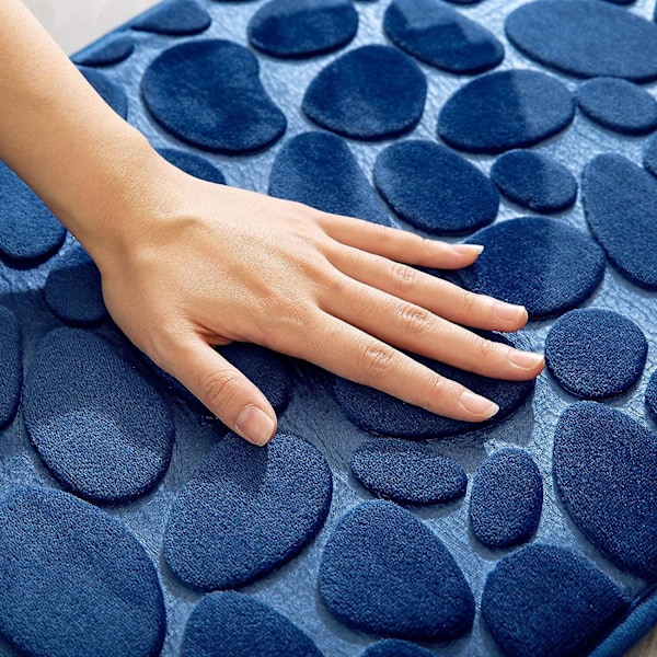 Entrématta Badrumsmatta Minnesskum Hydrofil Pebble Design Superfin Fiber Halkfri Mjuk 50x80CM Mörkblå