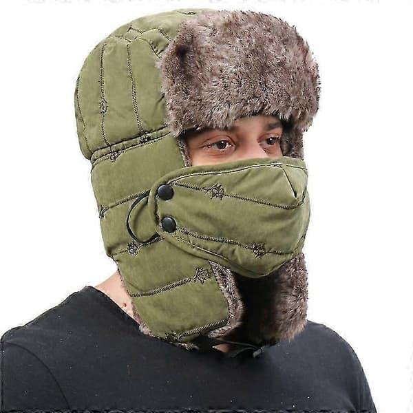 Vinter Varm Kattunge Broderad Vindtät Mask Öronskyddsmössa (Grön)