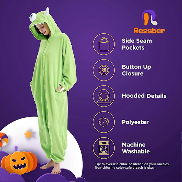 Unisex Vuxen Onesie Pyjamas Djur Heldräkt Halloween Kostym Jul Sovkläder Jumpsuit Mike Wazowski X-Large