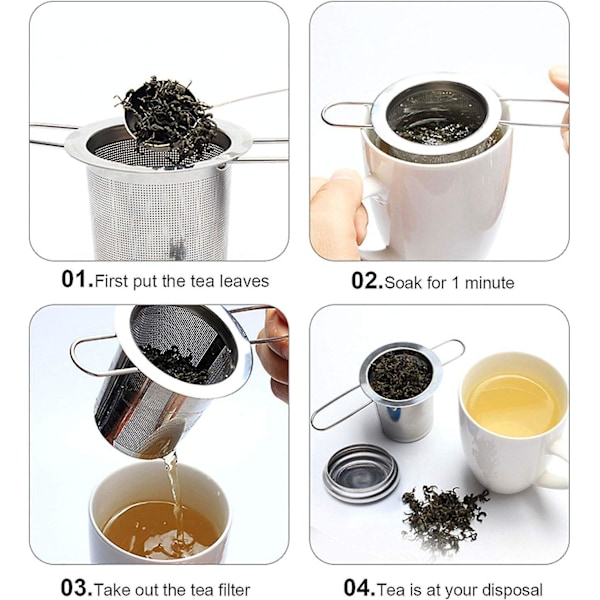 Tefilter, Rostfritt Stål Tefilter, Tesil, Teinfuser Tesil med Lock, Finhålsfilter, Vikbar