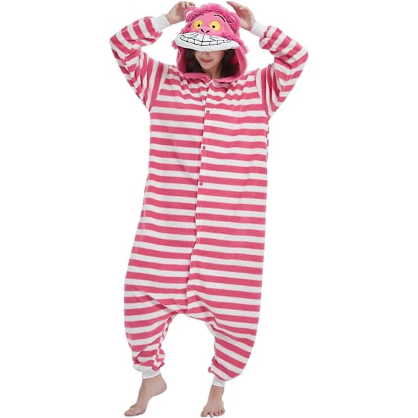 Unisex Vuxen Onesie Pyjamas Djur Heldräkt Halloween Kostym Jul Sovkläder Jumpsuit Pink Cheshire Cat Medium