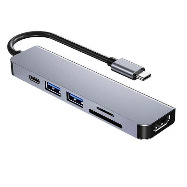 USB C Adapter för MacBook, 6 i 1 USB Type-C till HDMI 4K Multiport Hub Kompatibel med Type C Laptops som MacBook Pro, Dell XPS, Chromebook Pixel