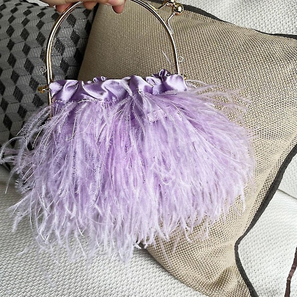 Kvinnors Afton Clutch Väska Strutsfjäder Kedja Axelväska Fest Bröllop Handväska