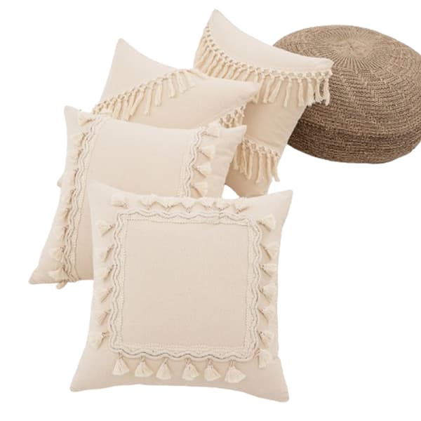 Tofsprydnad Kuddfodral 45x45cm Boho Dekor för Soffa Utan Kärna Beige