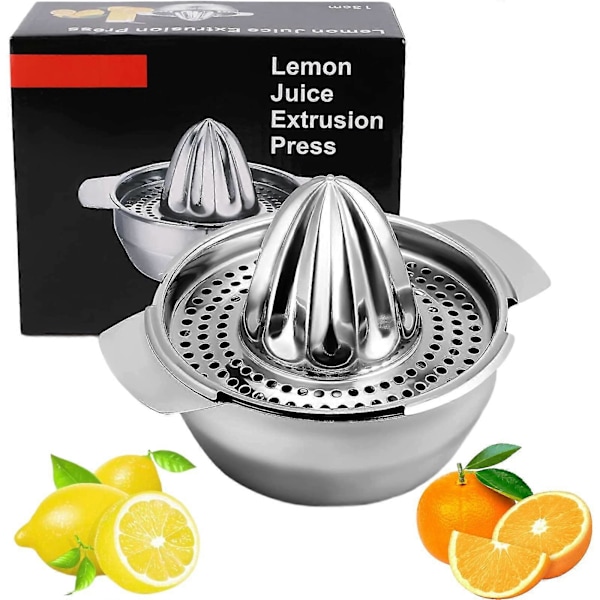 Citronpress med behållare, livsmedelsklassad 304 rostfritt stål citrusjuicer manuell, robust apelsinpress, handfruktpress, manuell citruspress för citroner