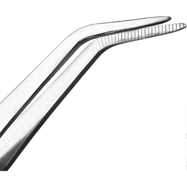 20 cm / 8 tum rostfri stål pincett med 60 graders böjd och tandad ände Professionell mångsidig pincett