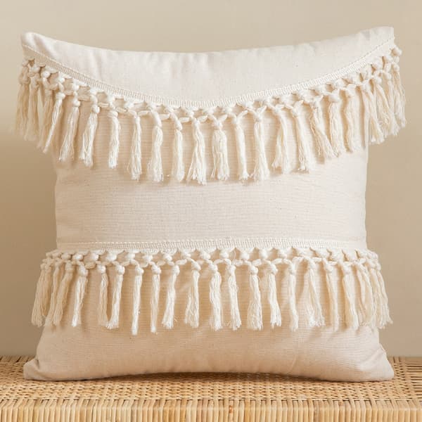 Tofsprydnad Kuddfodral 45x45cm Boho Dekor för Soffa Utan Kärna Beige