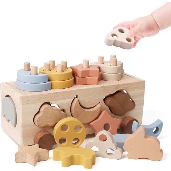Montessorileksaker, liten träbil för barn, Mo