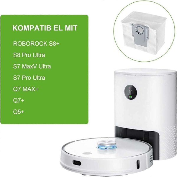 12-pack dammsugarpåsar kompatibla med S7 MaxV Ultra, S7 Pro Ultra, Q5+, Q7+, Q7 Max+ robotdammsugare (12)