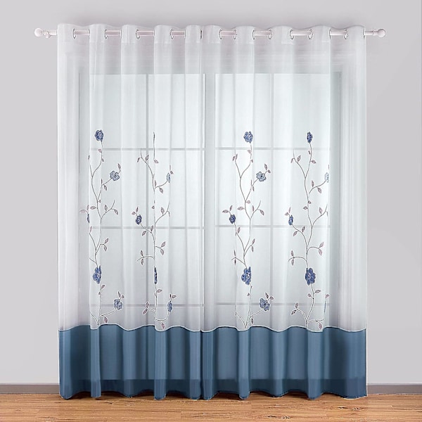 1 st Blommig Broderi Skira Öljettgardiner för Sovrum Kök Vardagsrum (1 Panel (Bredd 140cm x Höjd 260cm), Blå)