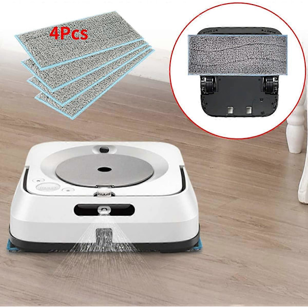 4-pack Tvättbara Rengöringsdukar Kompatibla med IRobot Braava Jet M6, Återanvändbara Tvättbara Våta Moppar Kompatibla med Braava Jet m-serien