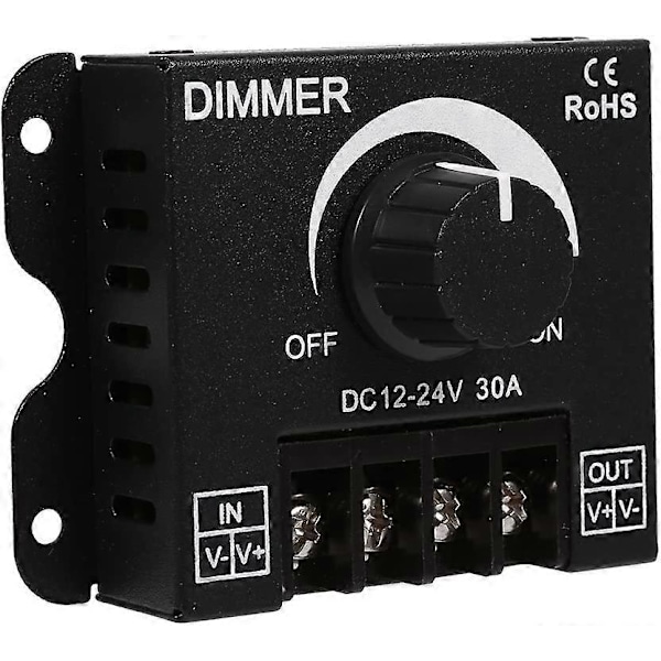 Bredspektrum dimmerbrytare, svart aluminiumskal ON/OFF-brytare, maximalt 30A dimmer, LED-ljusramp monokrom brytare (DC12~24V)