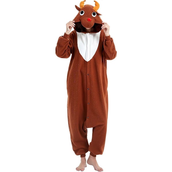 Unisex Vuxen Onesie Pyjamas Djur Heldräkt Halloween Kostym Jul Sovkläder Jumpsuit Coffee Reindeer Small