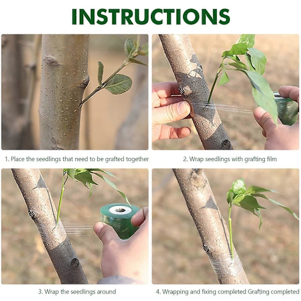 4 Rullar Klar Ymptejp, Biologiskt Nedbrytbar Fästfilm, Självhäftande Membran Växtreparationstejp för Trädgårdsympning, Plantskola, Plantor, Blommor