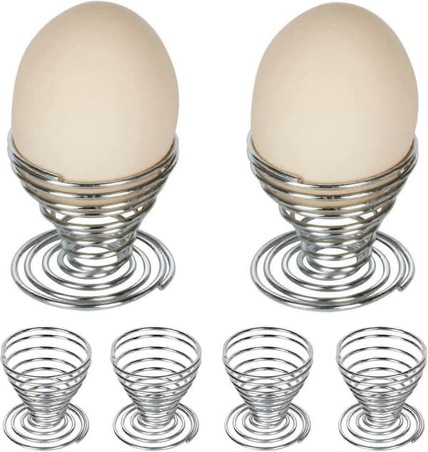 Set med 6 spiralformade äggkoppar i rostfritt stål för ägghållare