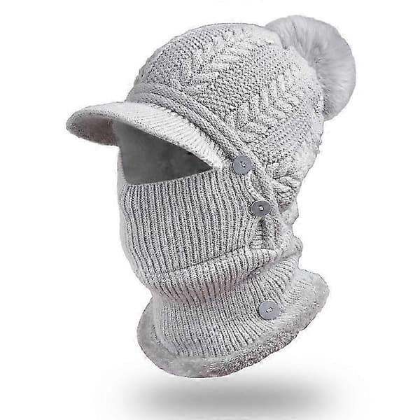 3 i 1 Vinter Full Face Nackskydd Vindtät Varm Ski Baseball Keps (grå)
