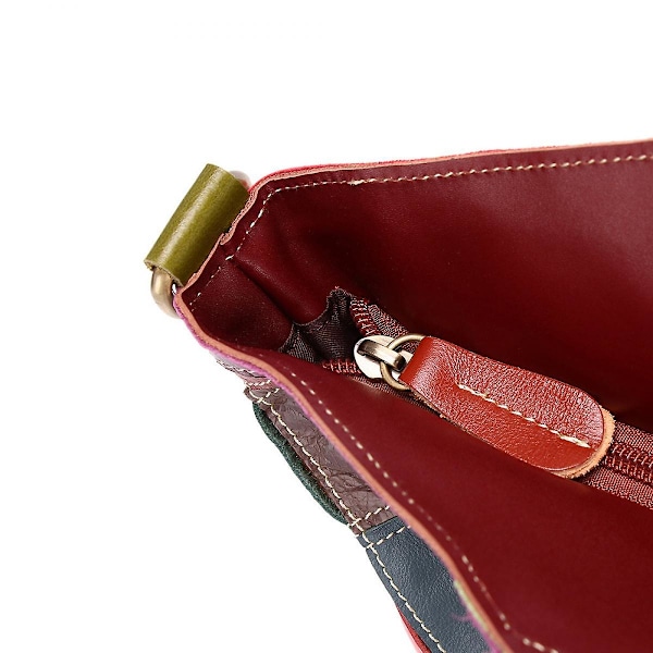 Äkta Läder Crossbody Väska Kohud Handväska Färgrik Kohud Rutig Kollisionsfärg Axelväska Damväska