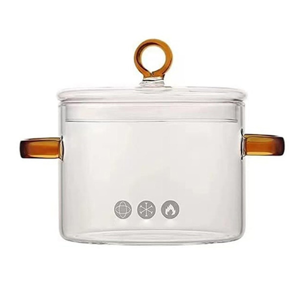 Glasgryta med lock, dubbla handtag, 1,5L