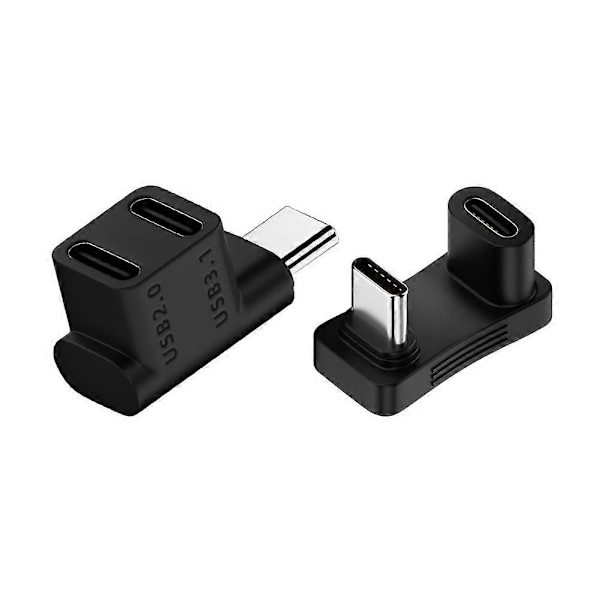 180 Graders USB C Adapter, 2-pack U-formad USB Typ-C Hane till USB-C Hona Kontakt med PD 100W Snabbladdning 4K@60Hz Video, USB C Vinkel Förlängare