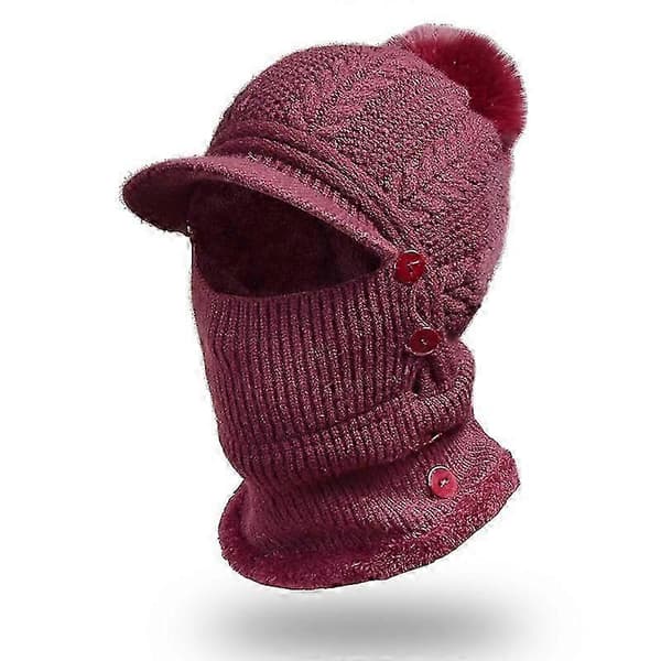 3 i 1 Vinter Full Face Nackskydd Vindtät Varm Ski Baseball Keps (röd)