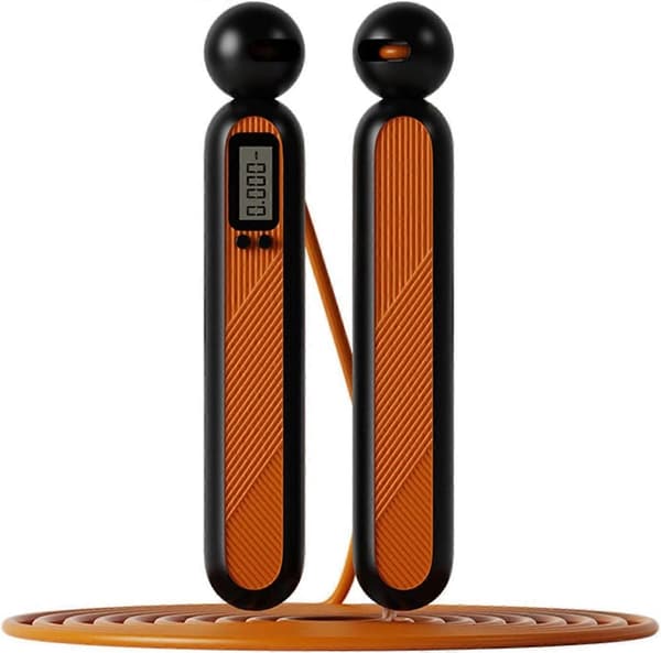 Sladdlöst hopprep med kaloriräknare - Justerbart digitalt hopprep med timer, Orange
