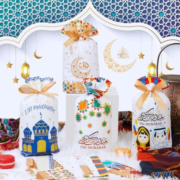 HaloCasa Eid Mubarak Dragsko Presentpåsar Set, 32 st Eid Mubara 1 count (Pack of 32)