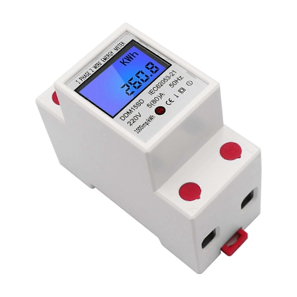 Enfas DIN-skena Energimätare 5-80A 220V 50Hz Elektronisk KWh-mätare med LCD Bakgrundsbelysning Digital Display DDM15SD