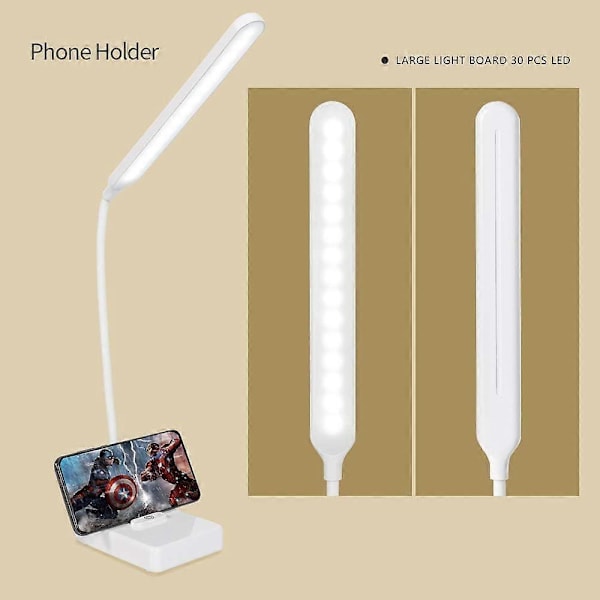 Sladdlös LED Skrivbordslampa USB Uppladdningsbar 2000mah Batteridriven, Touchkontroll 3 Färger 6 Ljusstyrkor Dimbar, Portabel Bordslampa för Barnläsning St