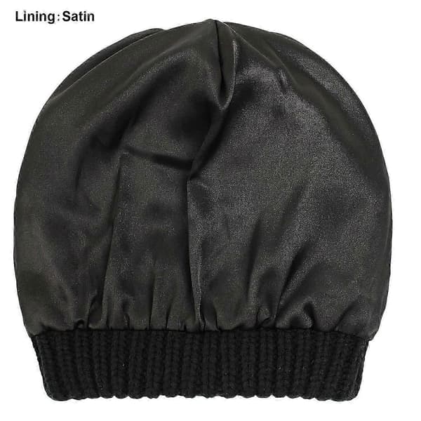 Stickad dammössa med satin-foder, lös vintermössa för flickor (mörkgrå)