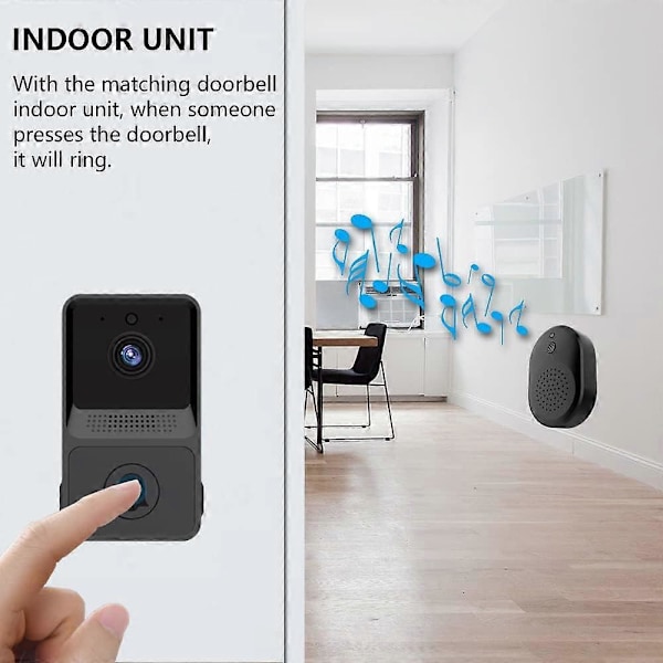 Trådlös Fjärrkontroll Video dörrklocka, Smart Video dörrklocka Hem intercom HD Mörkerseende WiFi Laddning, Smart dörrklocka, Tvåvägssamtal, APP-kontroll