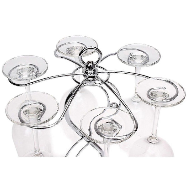 Vinglashängare i rostfritt stål, elegant torkställning för glas/vinställ/förvaring med 6 krokar för flera användningsområden, silver