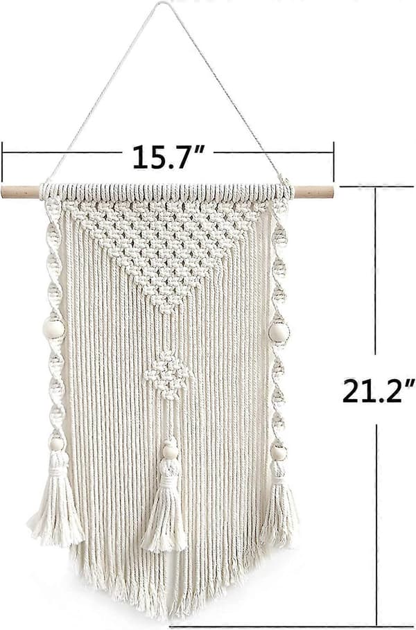 Makramé Väggbonad Boho Väggdekor för Heminredning (Beige)